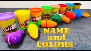 Learn Names of Fruits and Vegetables + Colors with Playdooh Clay  Cutting and Learning with Music