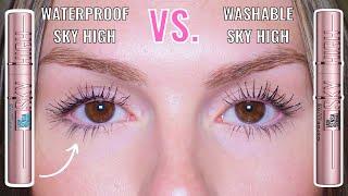 MAYBELLINE SKY HIGH MASCARA WATERPROOF VS. WASHABLE - WHICH IS BETTER?  10-HOUR WEAR TEST