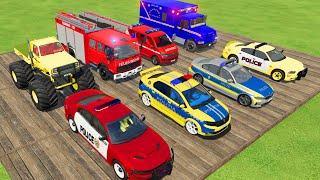 TRANSPORTING AMBULANCE FIRE TRUCK POLICE CARS CARS MONSTER TRUCK OF COLORS WITH TRUCKS - FS 22