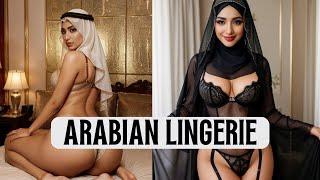 AI Lookbook 4K - Arabian Glamour Black Lingerie and Hijabs Fusion AI ART Fashion