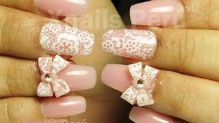 Moño de encaje 3D para San Valentín Acrylic nails  Xnails Perú