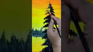 Painting Pine Tree With Fan Brush #shorts #shortsvideo #youtubeshorts