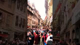 Rato Machhindranath chariot crossing slop area of city #ratomachindranath #jatra #celebration #fun