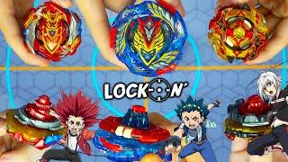 LOCK-ON CHO-Z VALKYRIE vs CHO-Z SPRIGGAN vs CHO-Z ACHILLES Beyblade Burst Cho-ZTurbo