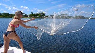 Learning how to throw a cast net catching bait & catching MONSTER fish