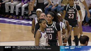  Angel Reese Cardoso STARE DOWN Each Other After Blocked Shots #1 South Carolina vs #9 LSU Tigers