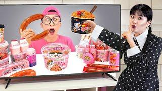 Pink Food VS Black Food Challenge 블랙 핑크 음식 챌린지 by HUBABI