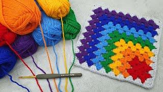 Crochet Rainbow Granny Square  Colorful beginner friendly Home Decor