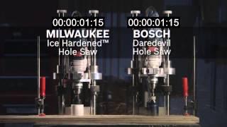 Bosch hole saw cutting test - Bosch Daredevil vs Milwaukee Ice Hardened