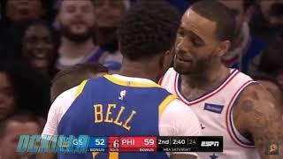 Jordan Bell Fight vs Mike Scott Warriors vs 76ers Game Highlights NBA New