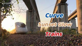 【China Rail】Curve Sunset glow EMU Trains 美丽的弯道 晚霞与火车！