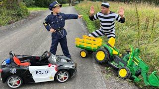 Max catches a thief in a police car who stole a kids tractor