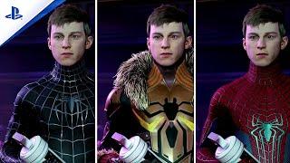 Marvels Spider-Man 2 Peter Opens His Mask With All Suits Full Scenes