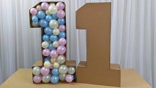 Como Fazer Número 1 de Papelão Grande 3D Para Decoração de Festa Numero 1 Para Balões Molde