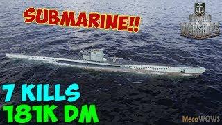 World of WarShips  U-69  7 KILLS  181K Damage - Submarine Replay Gameplay 4K 60 fps