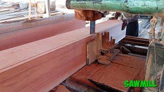 red Meranti wood chantic form sawed in a bandsaw 42