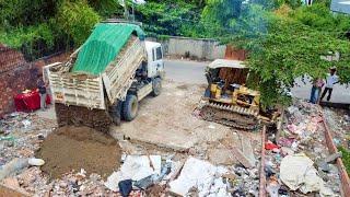 Wonderful project Full process Mitsubishi Dozer D20P use talent skill to pushing sand for landfill