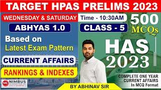 Target HPAS Prelims 2023  Current Affairs  Last 1 Year   Class 5  Rankings & Indexes