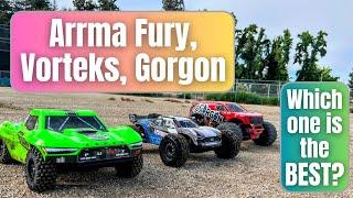 Arrma Fury vs. Vorteks vs. Gorgon -  best cheap rc car under $200 for 2024 3s or brushless upgrade