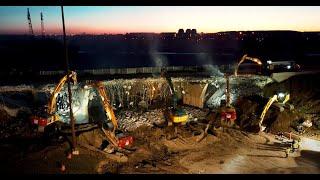 NEW VIDEO WATCH BIG Heavy Equipment DEMOLISH the Deerfoot Trail Bridge in Calgary.