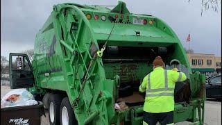 Prairie Land Disposal International McNeilus Rear Loader Garbage Truck in Downtown McHenry Il