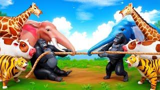 Funny Animals Tug of War Challenge Elephant Gorilla Tiger Cow Giraffe  Animal Games 2024