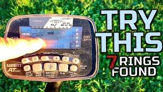 Metal Detecting Local Park  MUST TRY This Set-up For The AT-Pro  7 Rings CLASS RING Found