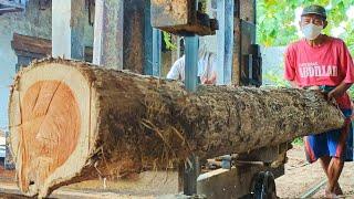 The process of sawing and processing wood into several parts