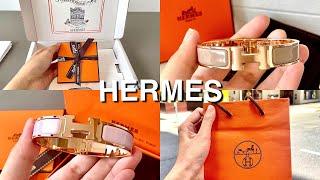 Unbox ꔛ Hermes Rose Dragée & Marron Glacé Clic H bracelet with Rose Gold-Plated Hardware ꔛ °