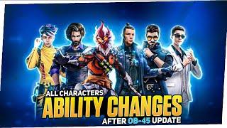 ALL CHARACTERS ABILITY CHANGE AFTER OB-45 UPDATE  FREE FIRE OB-45 UPDATE CHARACTER CHANGES