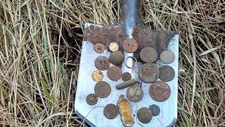 Коп монет и серебра в лесу и на поле серебряное колечко