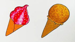 Cara menggambar dan mewarnai es krim  Menggambar es krim yang mudah