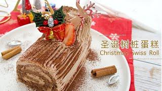 巧克力树桩蛋糕  海绵蛋糕卷  圣诞蛋糕 How to make Christmas Chocolate Swiss Roll（Bûche de Noël au Chocolat）