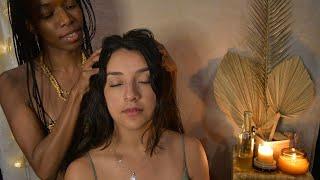 ASMR HEALING Massage Scalp Check Oil Treatment Hands Massage - She fell Asleep - Energy cleansing