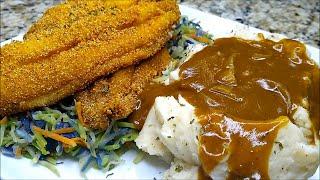 CRUNCHY MOUTHWATERING FRIED CATFISH WITH HOMEMADE JALAPENO BROWN ONION GRAVY - A MUST TRY