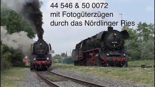 44 546 & 50 0072 mit Fotogüterzügen durch das Nördlinger Ries