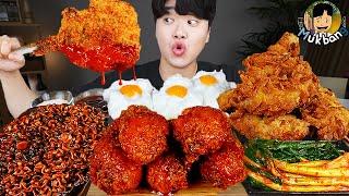 ASMR MUKBANG  Fried Chicken steak black bean noodles kimchi Korean Food recipe  eating