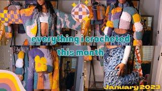 everything i crocheted this month  january 2023  crochet jeans cardigans mini skirts etc.