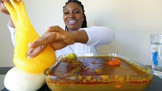 Asmr mukbang banga soup with starch fufu and pounded yam fufu