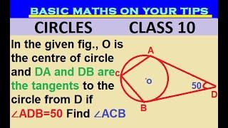 In fig. O is centre of circle & DA and DB are tangents to the circle from D if ∠ADB=50 Find ∠ACB