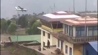 Twin otter overshoots Lukla airport aborted landing scary video