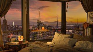 An Autumn Night In An NYC - 4K Cozy Bedroom - Relaxing Jazz Piano Music to Sleep Work