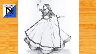 How to draw a traditional girl Lehenga - Drawing Lehenga  Pencil easy sketch  Girl drawing dress