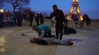 Cool Street dancers in front of the Eiffel tower