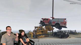 Stealing A Backhoe And Crushing Police Cars And A Firetruck In GTA 5.