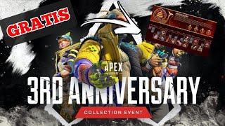 Apex Legends 3 aniversario GRATIS CORRE apertura 24 packs de evento + skin mitica