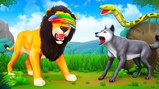Powerful Blind Lion King of Jungle - Blind Lion vs Crazy Fox and Snake Game  Funny Animal Cartoons