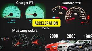 Mustang cobra vs Camaro z28 vs Dodge charger RT acceleration compilation