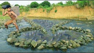 reative a stone dam to trap fish and cook fish in the forest of survival