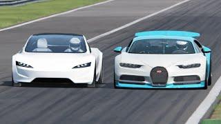 Bugatti Chiron vs Tesla Roadster  - Monza